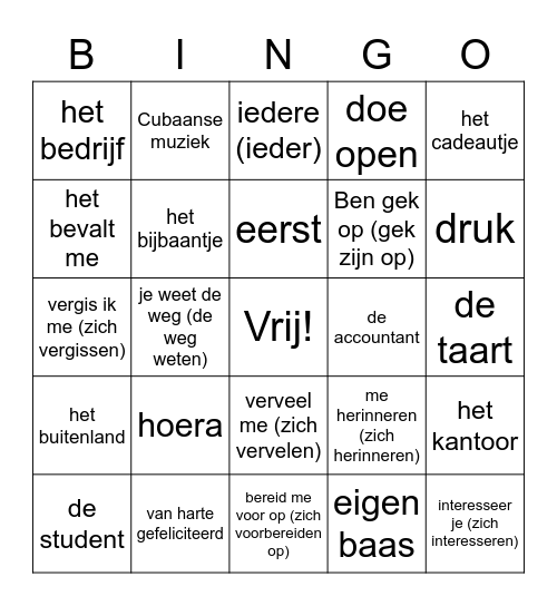 Bingo H11, Op een verjaardag Bingo Card