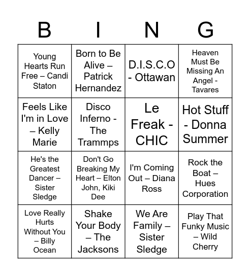 60s Bingo Card