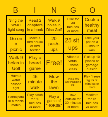 University Recreation Bingo! Bingo Card