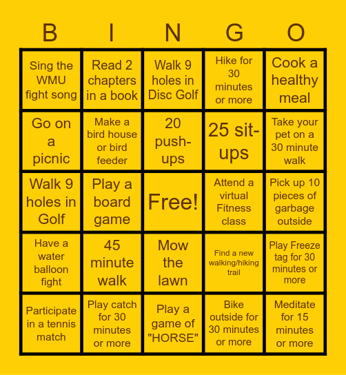 University Recreation Bingo! Bingo Card