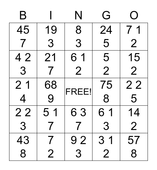 Improper Fractions & Mixed Numbers Bingo Card