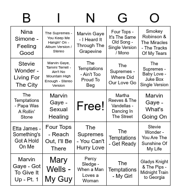 Motown Bingo Card