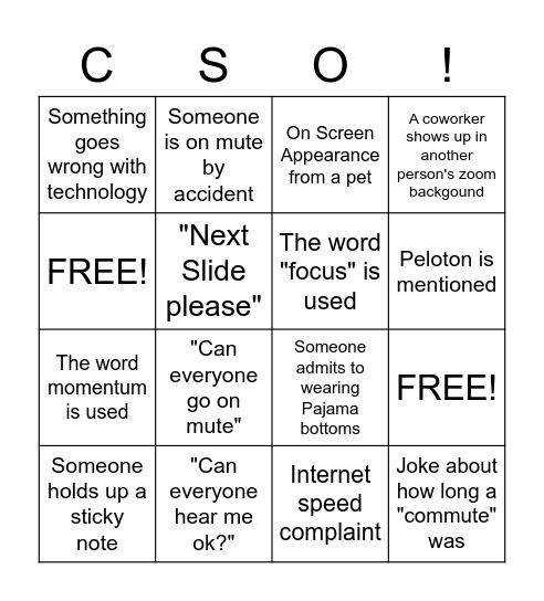 Global CSO All Hands Bingo Card