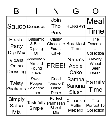 Tastefully Simple Bingo Card