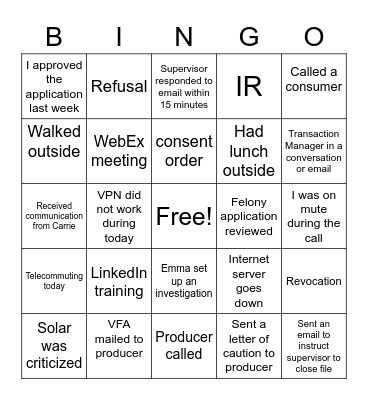 Untitled Bingo Card