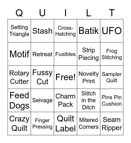 Calico Cut-Ups Quilto Bingo Card