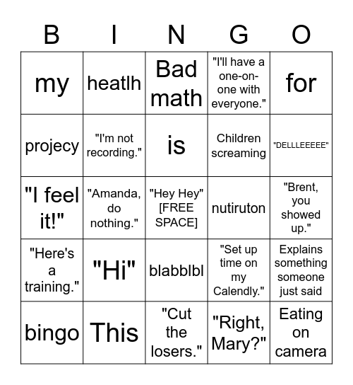 Zoom Bingo Card