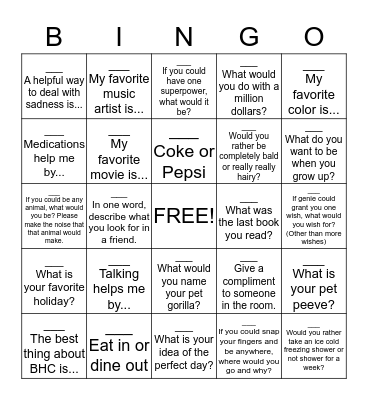 Social Bingo Card