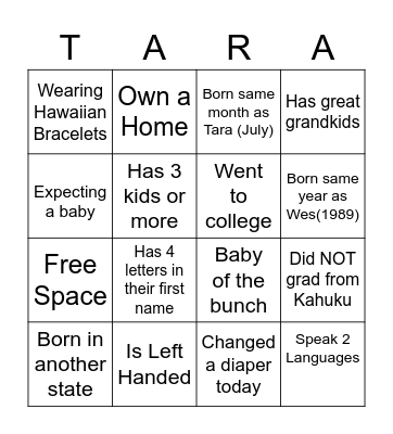 Mingle Around Bingo Card