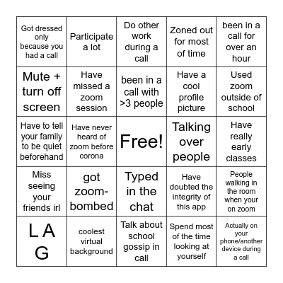 Zoom Bingo Card