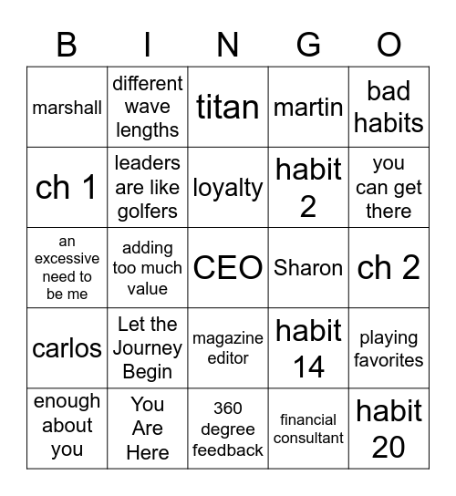 Book 1, Group 1 Bingo Card