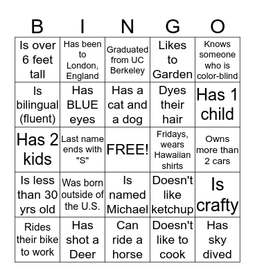 PEEK-A- WHO? YOU! Bingo Card