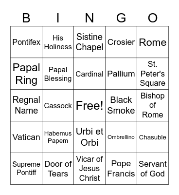 Pope Bingo Card
