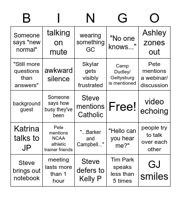Athletic Dept Bingo Card