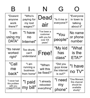 Helpdesk Outage Bingo Card