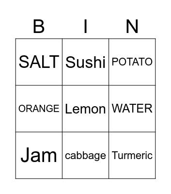 FOOD Bingo Card