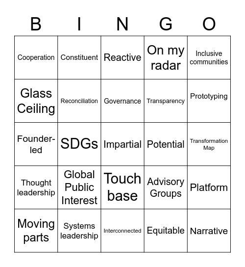 Jargon Bingo Card