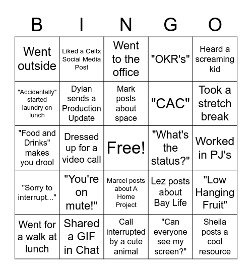 Celtx Bingo! Bingo Card