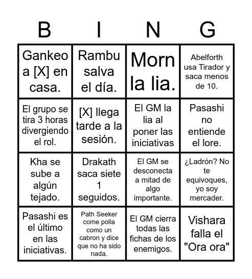 Bingo del Rol Bingo Card