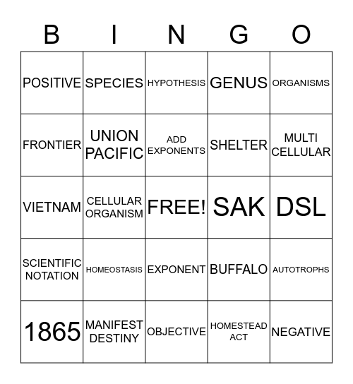 BUBBLE GUM BINGO Card