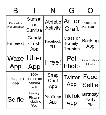 Cell Phone Bingo Card