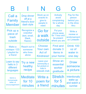 Acts of Kindness Bingo Card