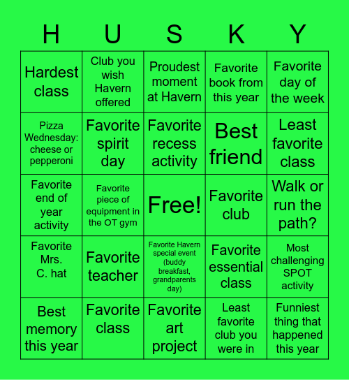 HUSKY BINGO! Bingo Card