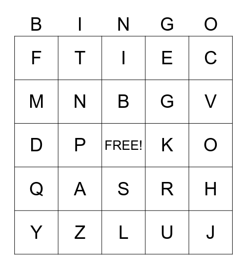 CAPITAL LETTERS Bingo Card