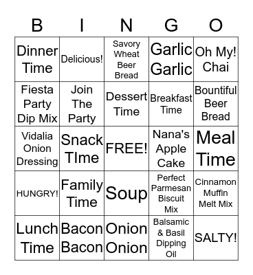 Tastefully Simple Bingo Card