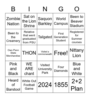Penn State Traditions Bingo Card