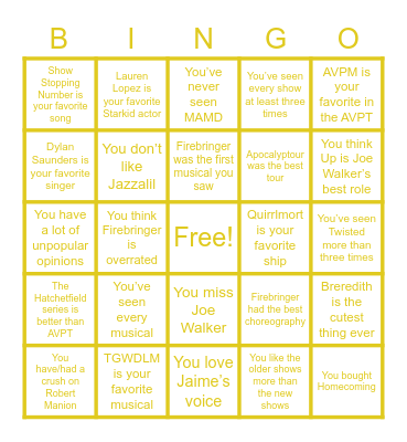 Starkid Bingo Card