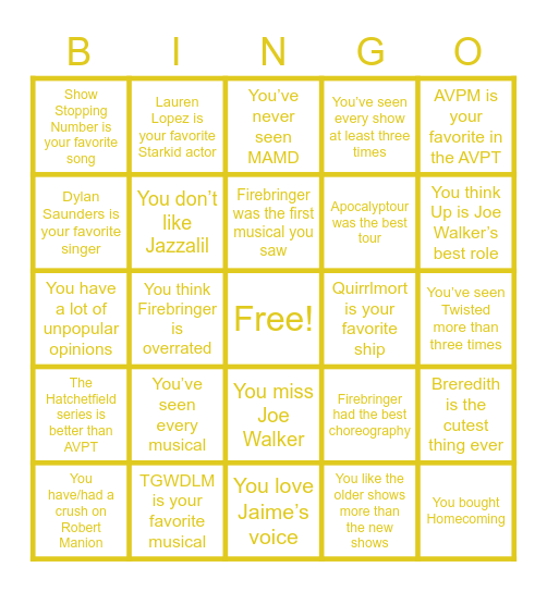 Starkid Bingo Card