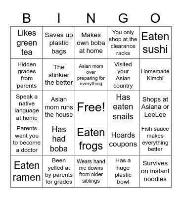 Asian Bingo -@lila_bean07 Bingo Card