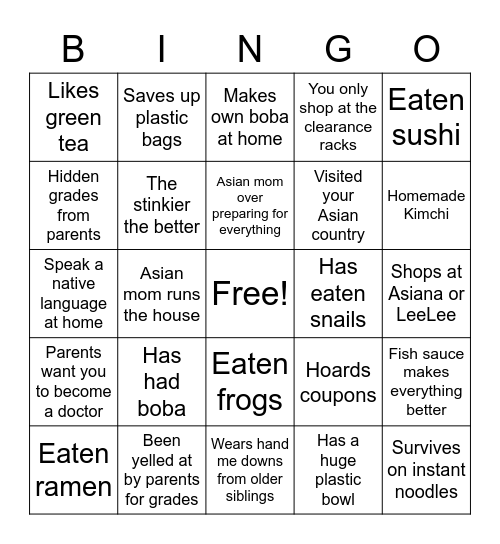Asian Bingo -@lila_bean07 Bingo Card