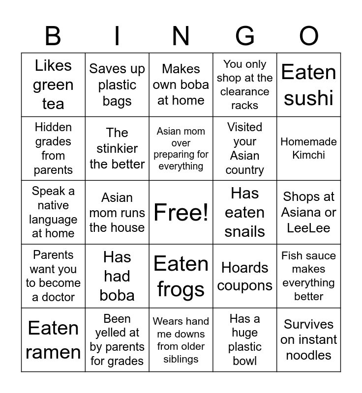 Asian Bingo -@lila_bean07 Bingo Card