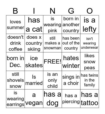 GET TO KNOW EACH BINGO Card