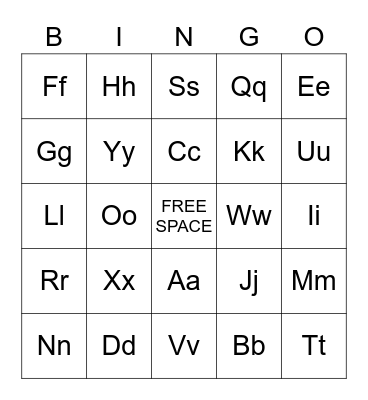 ABC Alphabet Letter Bingo Card