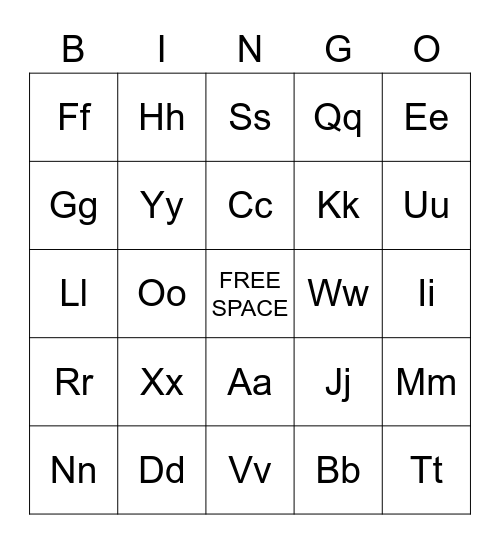 ABC Alphabet Letter Bingo Card