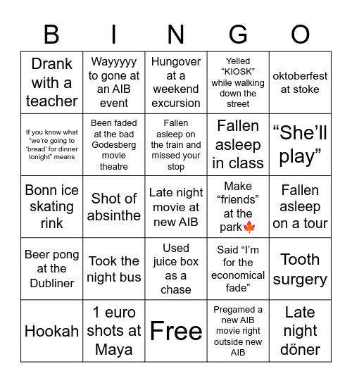 Bonn Bingo Card