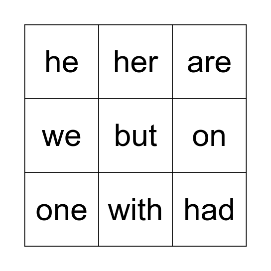 Red Sight Words Bingo Card