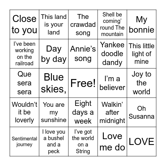 Music Bingo! Bingo Card
