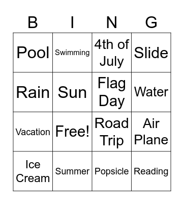 Summer Vacation Bingo Card