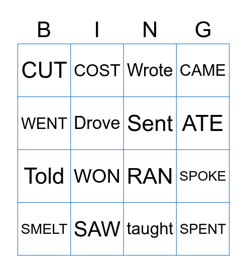 Irregular verbs (past simple)  Bingo Card