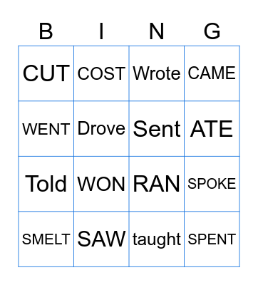 Irregular verbs (past simple)  Bingo Card