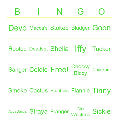 Bogan BINGO Night Bingo Card