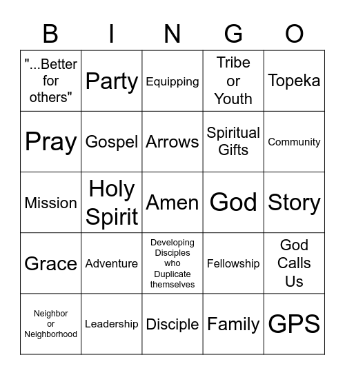 GCC Sermon Bingo Card