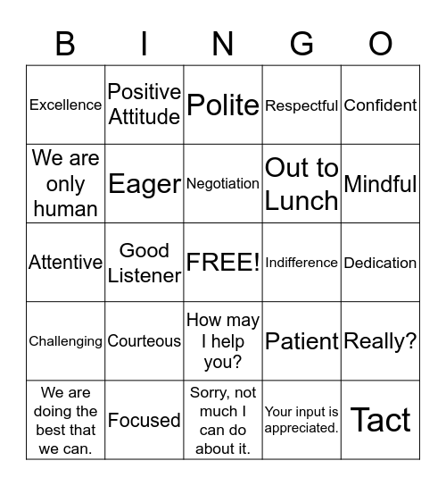 Customer Service Week Bingo Card