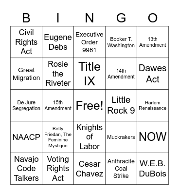 Labor, Social, and Civil Rights Bingo Card