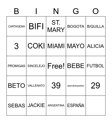 ANIVERSARIO 39 Bingo Card