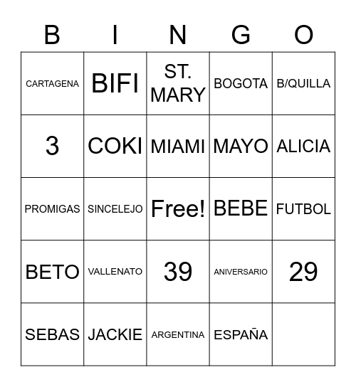ANIVERSARIO 39 Bingo Card
